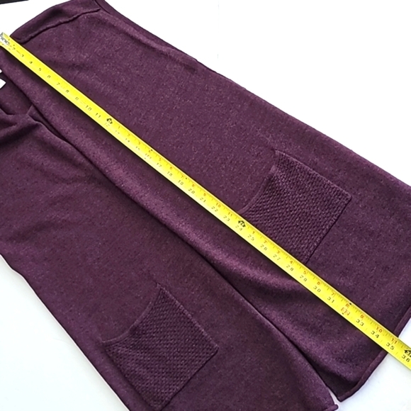 Ellen Tracy Plum Long Knit Open Front Vest Merino Wool Blend Pockets Size Medium - Picture 10 of 10